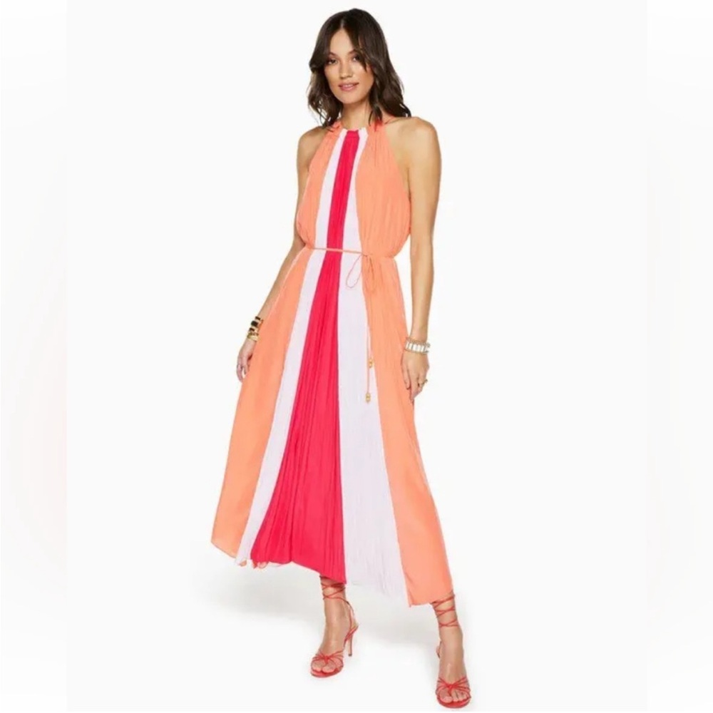 Ramy Brooke Silk Orange Halter Maxi Dress size Small